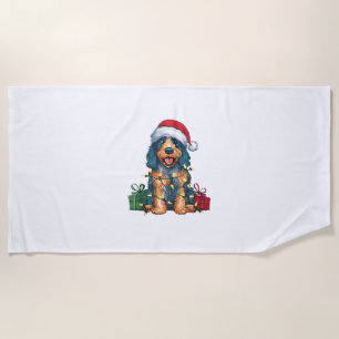 Xmas Lighting Santa Hat Spanish Water Dog Christma Beach Towel