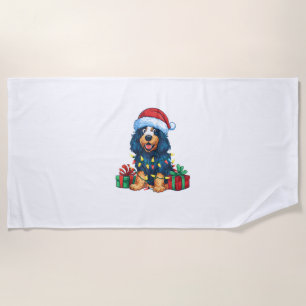 Xmas Lighting Santa Hat Spanish Water Dog Christma Beach Towel