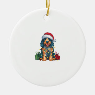 Xmas Lighting Santa Hat Spanish Water Dog Christma Ceramic Tree Decoration
