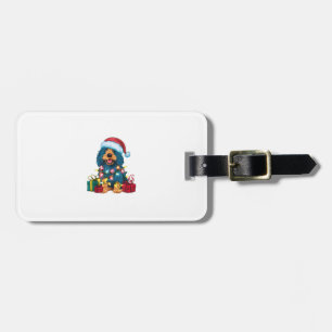 Xmas Lighting Santa Hat Spanish Water Dog Christma Luggage Tag
