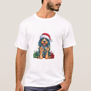 Xmas Lighting Santa Hat Spanish Water Dog Christma T-Shirt