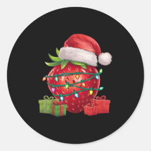 Xmas Lighting Santa Hat Strawberry Christmas  Classic Round Sticker