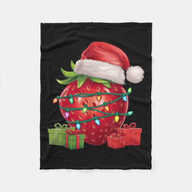 Xmas Lighting Santa Hat Strawberry Christmas  Fleece Blanket (Front)