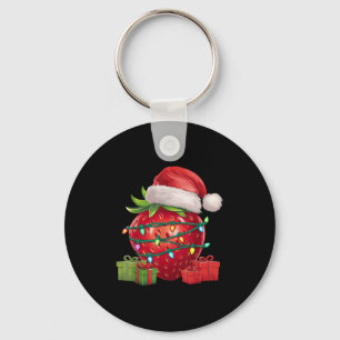 Xmas Lighting Santa Hat Strawberry Christmas  Key Ring