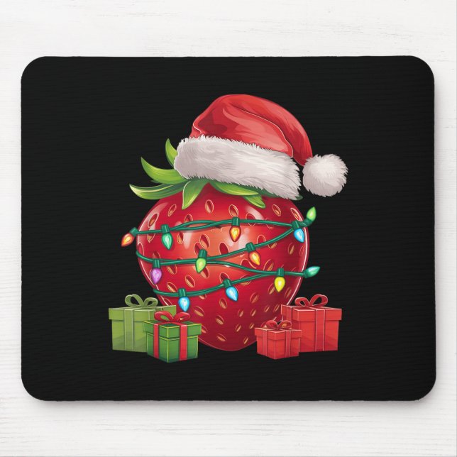 Xmas Lighting Santa Hat Strawberry Christmas  Mouse Mat (Front)