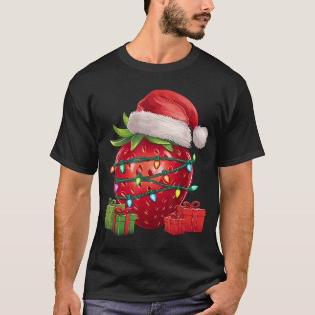 Xmas Lighting Santa Hat Strawberry Christmas  T-Shirt (Front)