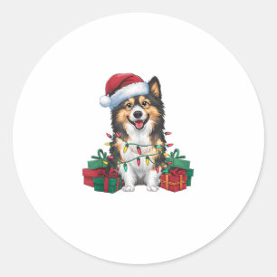 Xmas Lighting Santa Hat Tamaskan Dog Christmas Classic Round Sticker
