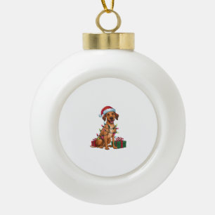 Xmas Lighting Santa Hat Thai Ridgeback Dog Christm Ceramic Ball Christmas Ornament