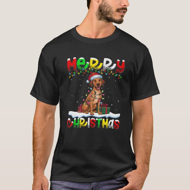 Xmas Lighting Santa Hat Thai Ridgeback Dog Merry C T-Shirt (Front)