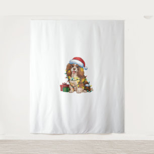 Xmas Lighting Santa Hat Tibetan Spaniel Dog Christ Tapestry
