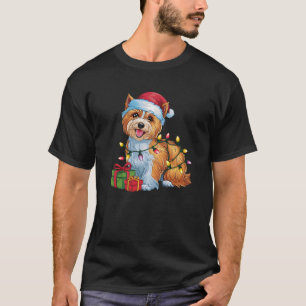 Xmas Lighting Santa Hat Tibetan Terrier Dog Christ T-Shirt