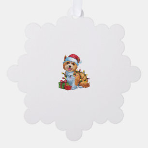 Xmas Lighting Santa Hat Tibetan Terrier Dog Christ Tree Decoration Card