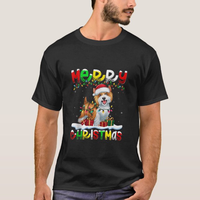 Xmas Lighting Santa Hat Tibetan Terrier Dog Merry  T-Shirt (Front)