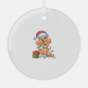 Xmas Lighting Santa Hat Toy Poodle Dog Christmas Glass Tree Decoration
