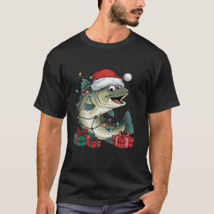 Xmas Lighting Santa Hat Trout Fish Christmas T-Shirt