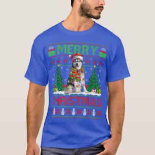 Xmas Lighting Santa Hat Ugly Alaskan Malamute Chri T-Shirt