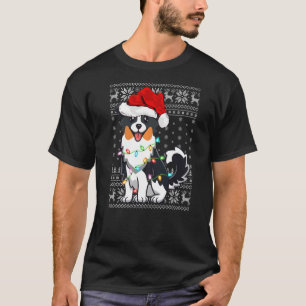Xmas Lighting Santa Hat Ugly Australian Shepherd C T-Shirt