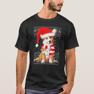 Xmas Lighting Santa Hat Ugly Corgi Christmas T-Shirt
