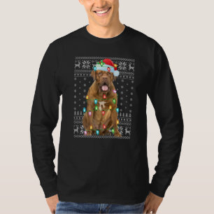 Xmas Lighting Santa Hat Ugly Dogue De Bordeaux Chr T-Shirt