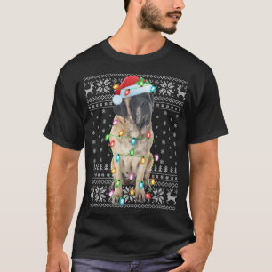 Xmas Lighting Santa Hat Ugly English Mastiff Chris T-Shirt