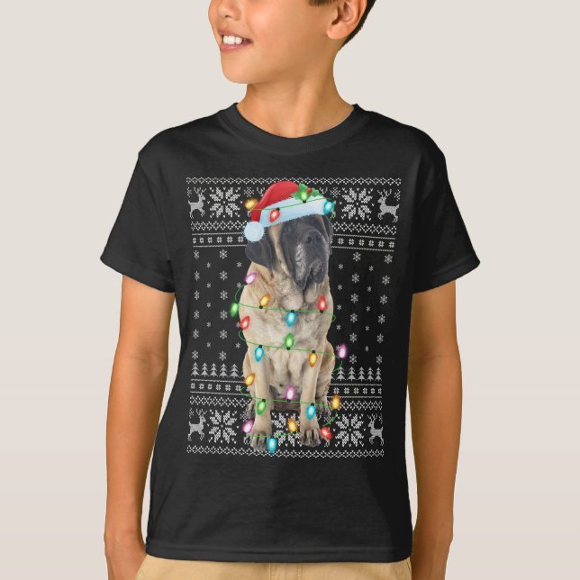 Xmas Lighting Santa Hat Ugly English Mastiff Chris T-Shirt (Front)