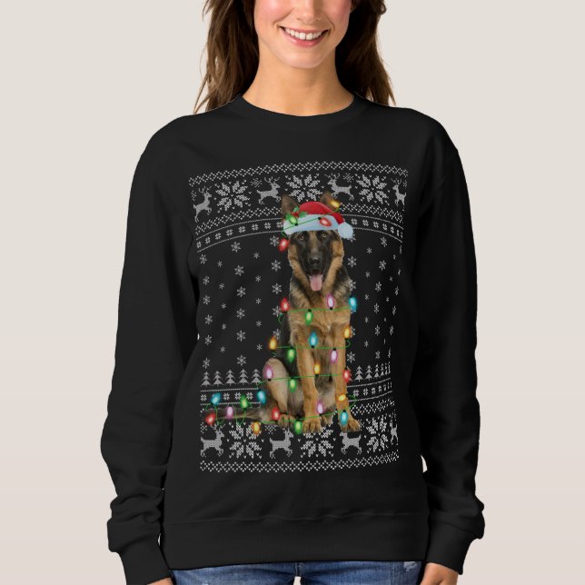 Xmas Lighting Santa Hat Ugly German Shepherd Chris Sweatshirt (Front)