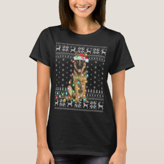 Xmas Lighting Santa Hat Ugly German Shepherd Chris T-Shirt