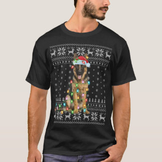 Xmas Lighting Santa Hat Ugly German Shepherd Chris T-Shirt