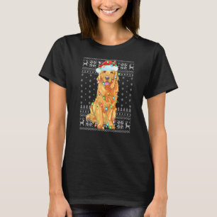 Xmas Lighting Santa Hat Ugly Golden Retriever Chri T-Shirt