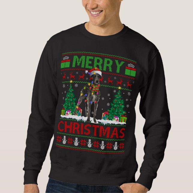 Xmas Lighting Santa Hat Ugly Irish Wolfhound Chris Sweatshirt (Front)