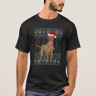 Xmas Lighting Santa Hat Ugly Rhodesian Ridgeback C T-Shirt