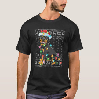 Xmas Lighting Santa Hat Ugly Rottweiler Lighting C T-Shirt