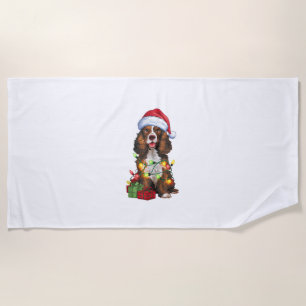 Xmas Lighting Santa Hat Welsh Springer Spaniel Dog Beach Towel