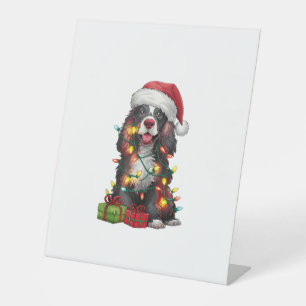 Xmas Lighting Santa Hat Welsh Springer Spaniel Dog Pedestal Sign