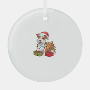 Xmas Lighting Santa Hat Welsh Terrier Dog Christma Glass Tree Decoration
