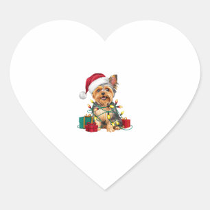 Xmas Lighting Santa Hat Yorkie Dog Christmas Heart Sticker