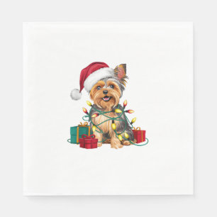 Xmas Lighting Santa Hat Yorkie Dog Christmas Napkin