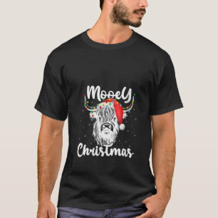 Xmas Lighting Santa Highland Cow Mooey Christmas V T-Shirt