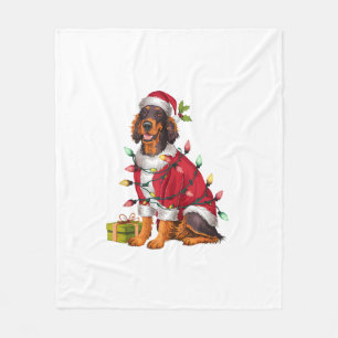 Xmas Lighting Santa Irish Setter Dog Christmas Fleece Blanket