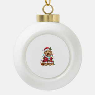 Xmas Lighting Santa Labradoodle Dog Christmas Ceramic Ball Christmas Ornament