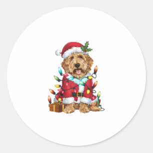 Xmas Lighting Santa Labradoodle Dog Christmas Classic Round Sticker