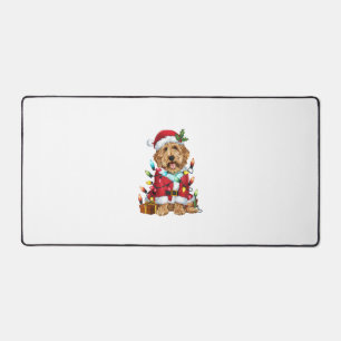 Xmas Lighting Santa Labradoodle Dog Christmas Desk Mat