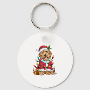 Xmas Lighting Santa Labradoodle Dog Christmas Key Ring