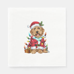 Xmas Lighting Santa Labradoodle Dog Christmas Napkin