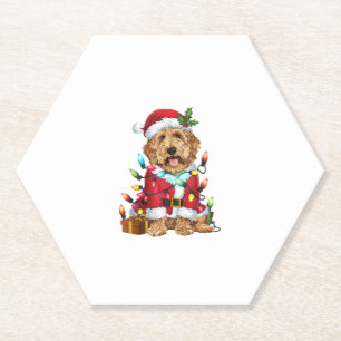Xmas Lighting Santa Labradoodle Dog Christmas  Paper Coaster