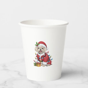Xmas Lighting Santa Maltese Dog Christmas Paper Cups