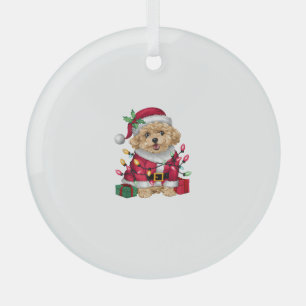 Xmas Lighting Santa Maltipoo Dog Christmas Glass Tree Decoration
