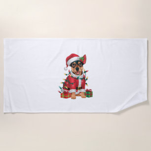 Xmas Lighting Santa Miniature Pinscher Dog Christm Beach Towel