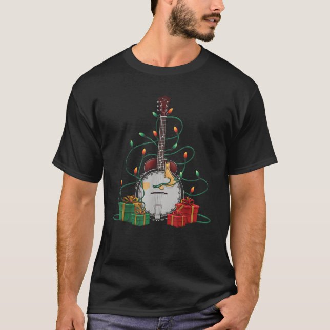 Xmas Lighting Santa Musical Banjo Christmas  T-Shirt (Front)
