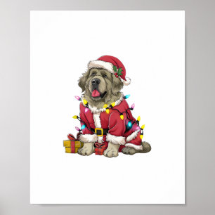 Xmas Lighting Santa Newfoundland Dog Christmas Poster